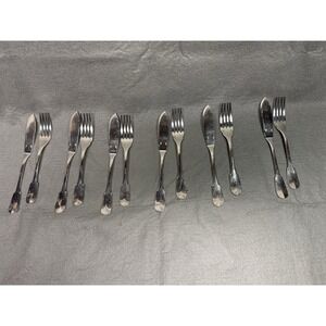 VINTAGE CHRISTOFLE CLUNY SILVER PLATE LOT OF 6 FISH KNIVES & 6 FISH FORKS FRANCE